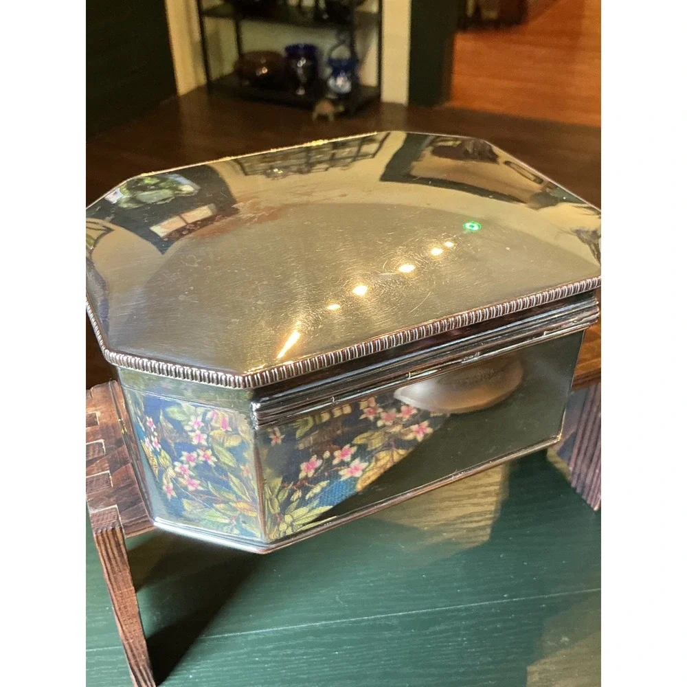 Vintage Silver Over Copper Octagonal Trinket Box Hinged Biscuit Jewelry Case